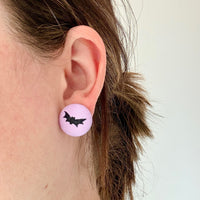 {Cute Spooky Bats} Button Earrings