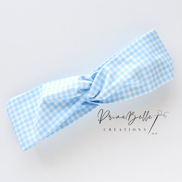 {Baby Blue Mini Gingham} Twisted Headwrap