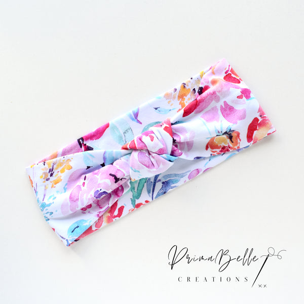 {Bright Watercolour Floral} Stretchy Knotted Headwrap