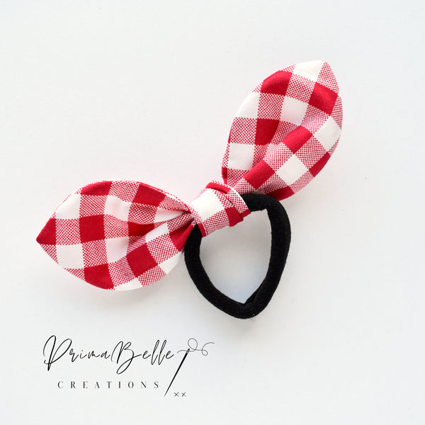 {Red 10mm Gingham} Bow Hair Tie