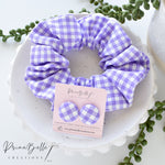 {Purple Mini Gingham} Scrunchie + Button Earrings Set
