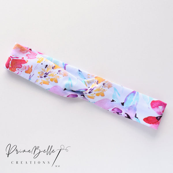 {Bright Watercolour Floral} Skinny Stretchy Twisted Headwrap