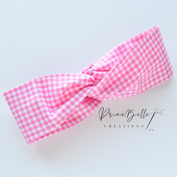 {Pink Mini Gingham} Twisted Headwrap